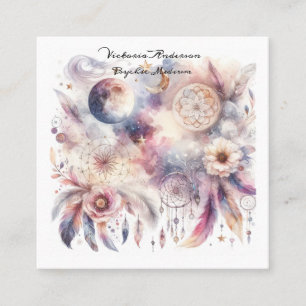 Boho Purple Dreamcatcher Psychic Reading Logo Square Business Card