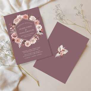 Boho Purple Dried Flowers Wreath Wedding Invitation