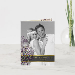 Boho Purple Ethnic Spirals Elegant Wedding Photo Thank You Card