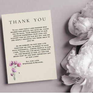 Boho Purple Floral and Antique Paper Wedding Thank You Card