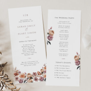 Boho Purple Floral Garden Wedding Program Card