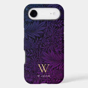 Boho Purple Floral Gold Monogram Name