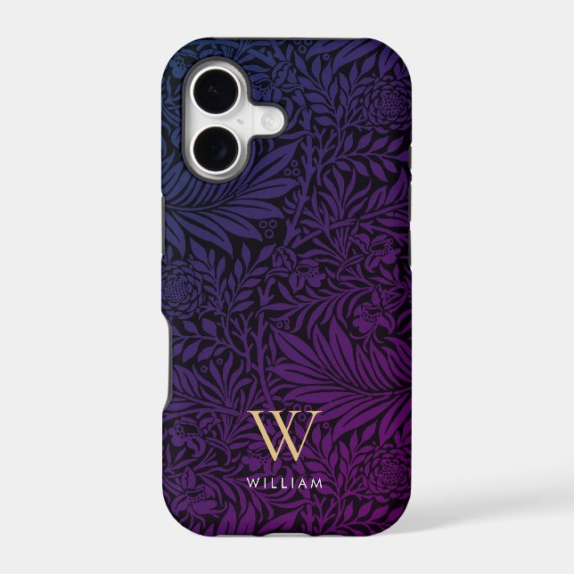 Boho Purple Floral Gold Monogram Name (Back)