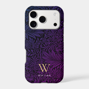 Boho Purple Floral Gold Monogram Name