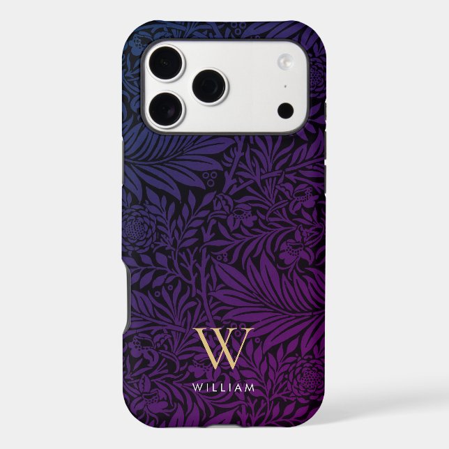 Boho Purple Floral Gold Monogram Name (Back)