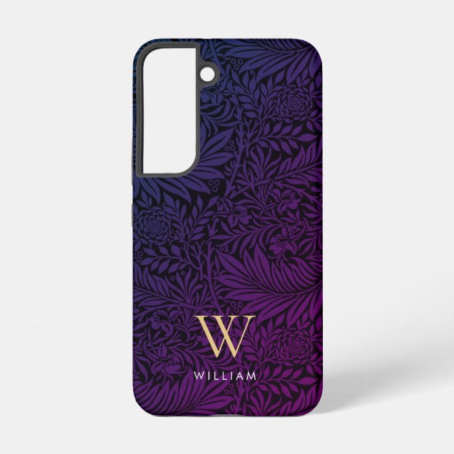 Boho Purple Floral Gold Monogram Name Samsung Galaxy S22 Case (Back)