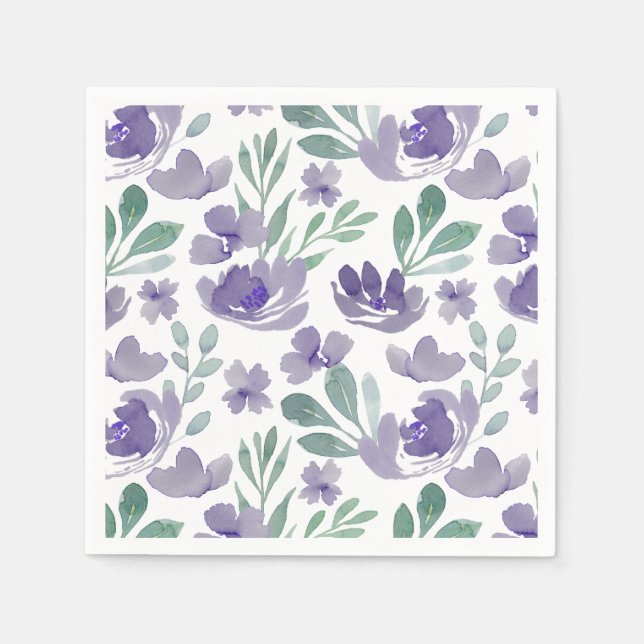 Boho  Purple Floral Pattern Wedding Napkin (Front)