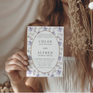 Boho Purple Floral Watercolor Wedding Invitation