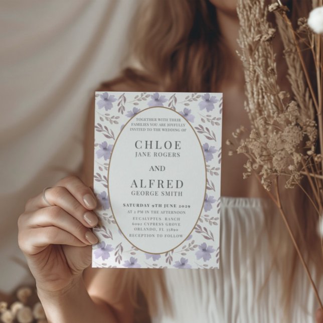 Boho Purple Floral Watercolor Wedding Invitation (Creator Uploaded)