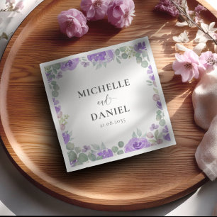 Boho Purple Floral Watercolor Wedding Napkin