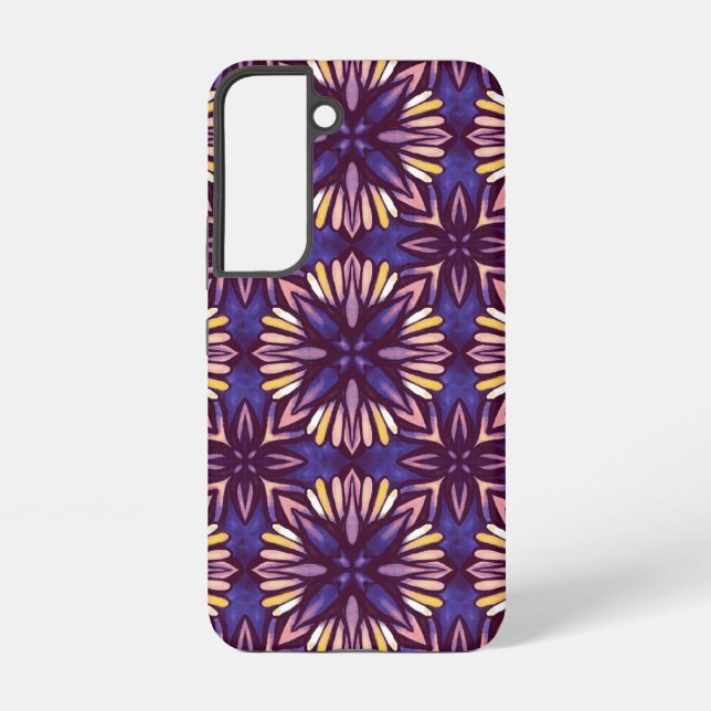 Boho Purple Flower Pattern - Dark Floral Aesthetic Samsung Galaxy S22 Case (Back)
