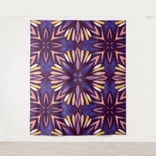 Boho Purple Flower Pattern - Dark Floral Aesthetic Tapestry