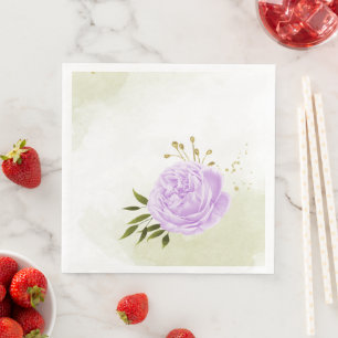 Boho purple flowers green leaves botanical napkin