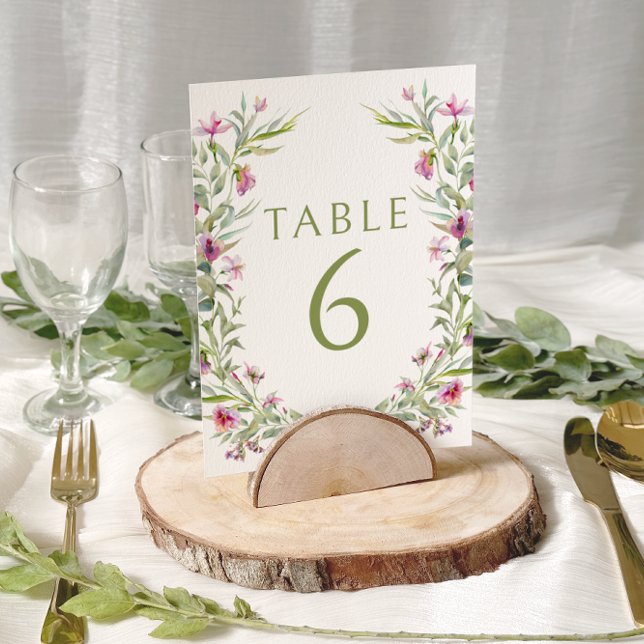 Boho Purple Flowers Greenery Wedding Table Numbers (Creator Uploaded)