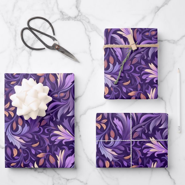 Boho purple foliage wrapping paper sheet (Front)