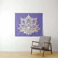 Boho Purple Gold Lotus Flower Mandala Art