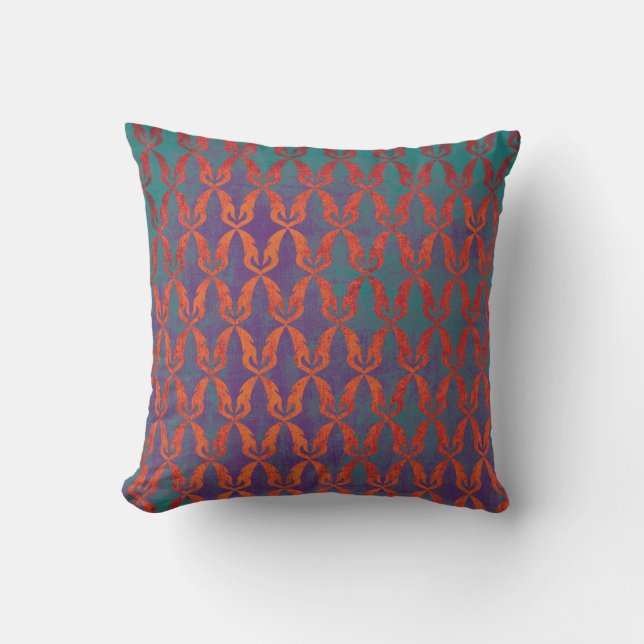 Boho Purple Green Orange Pattern Reversible Throw Pillow (Front)