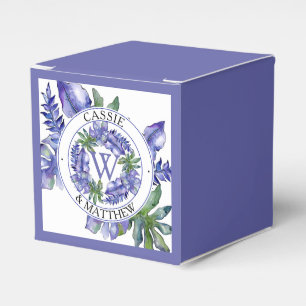 Boho Purple   Green Tropical Leaves Wedding Bridal Favor Box