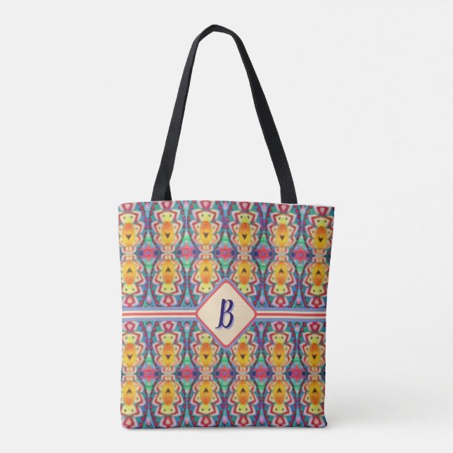 Boho Purple, Green, Yellow & Orange Tribal  Tote Bag (Back)