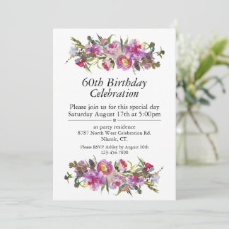 Boho Purple Peony Customizable 60th Birthday Invitation