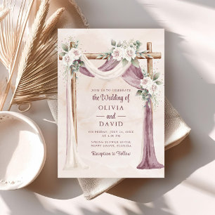 Boho Purple Pink Floral Cenopy Wedding Invitation