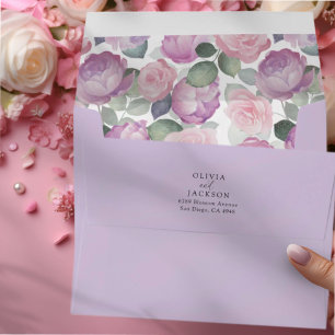Boho Purple & Pink Watercolor Floral Wedding Envelope