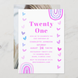 Boho Purple Rainbow Modern 21st Birthday Party Invitation