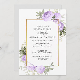 Boho Purple Rose Floral Mariage Brunch Invitation