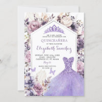 Boho Purple Silver Floral Princess Quinceañera