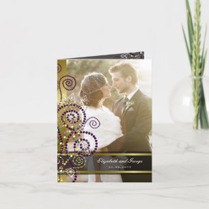 Boho Purple Spirales Gold Photo Mariage Merci