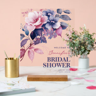 Boho Purple Summer Floral Bridal Shower Welcome Acrylic Sign