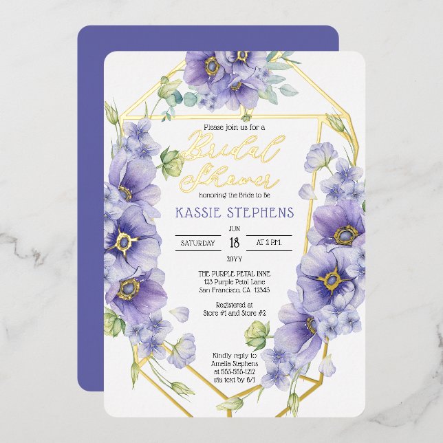 Boho Purple Violets Geometric Bridal Shower - Gold (Front/Back)