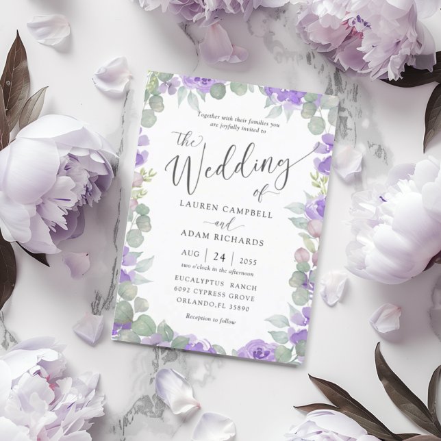 Boho Purple Watercolor Floral Wedding Invitation (Créateur téléchargé)
