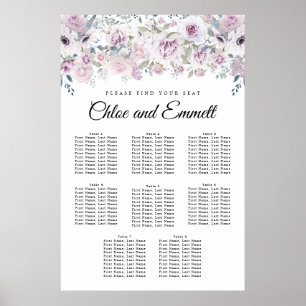 Boho Purple White Floral 8-Table Seating Chart