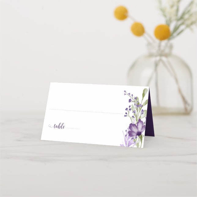Boho Purple Wildflower Floral Wedding Place Card (Front)