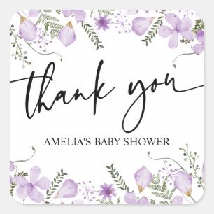 Boho Purple Wildflowers Baby Shower Favours Sticke Square Sticker
