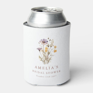 Boho Purple Wildflowers Bridal Shower Custom Can Cooler