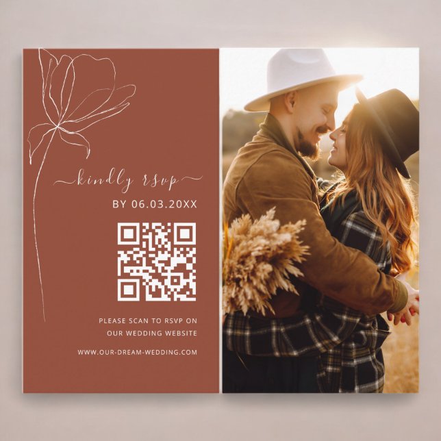 Boho QR Code Minimalist RSVP Wedding Website Enclosure Card (Creator Uploaded)
