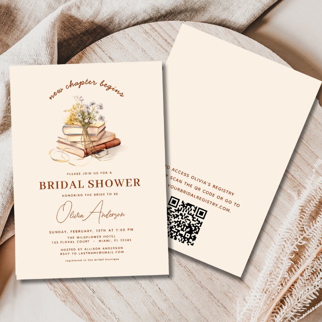 Boho QR Code New Chapter Begins Bridal Shower Invitation (Creator Uploaded)