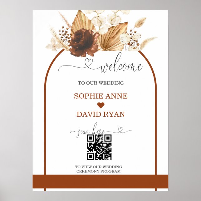 Boho QR Code Terracotta Arch Mariage Affiche de bi (Devant)