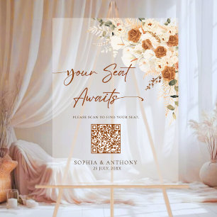 Boho QR Code Wedding Seating Chart Acrylic Sign
