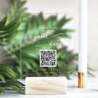 Boho QR White Acrylic Wedding Seating Chart Sign