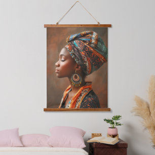 Boho Queen: African Lady in Traditional Scarf Wall Hanging Tapestry