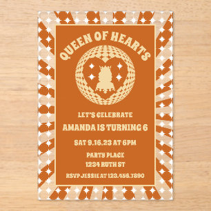 Boho Queen Of Hearts Birthday Party Acrylic Invitations
