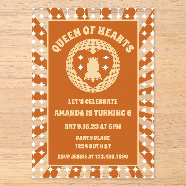 Boho Queen Of Hearts Birthday Party Acrylic Invitations (Front)