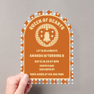 Boho Queen Of Hearts Birthday Party Arch Acrylic Invitations