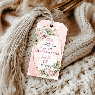 Boho Quinceañera Gift Tag with Rose Gold Flowers