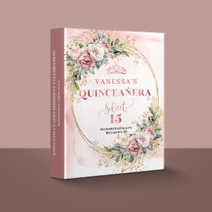 Boho Quinceañera Memory Album Rose Gold Floral  Binder