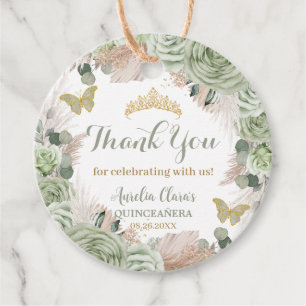 Boho Quinceañera Sage Green Floral Pampas Grass Favour Tags