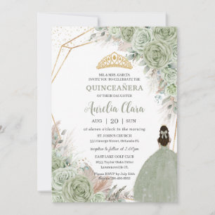 Boho Quinceañera Sage Green Floral Pampas Grass Invitation